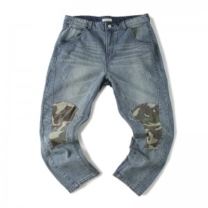 High Quality Raw Denim Cotton Camouflage patch Men’s Jeans