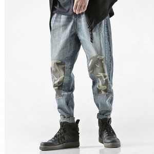 Jeans de hombre con parche de camuflaje de algodón crudo de alta calidad