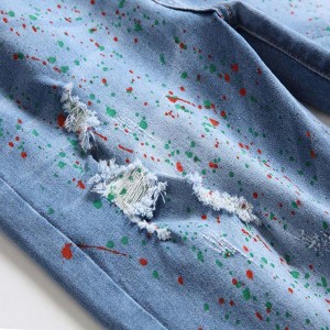 Pantun Cina pabrik custom borongan dijieun kualitas luhur handpainted corétan ripped jeans kolor lalaki