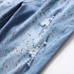 Мода Кытай фабрикасынын атайын дүңүнөн жасалган жогорку сапаттагы колго боёлгон граффити жыртылган эркектердин шорты джинсы