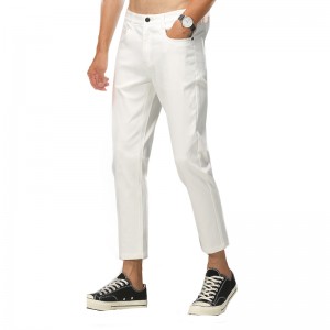Моден тренд пет кеси со основни фармерки молив панталони едноставни бели машки фармерки на големо обичај