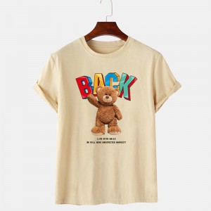 Fashion pria T-shirt kasual longgar lengan pendek leher bulat beruang print T-shirt untuk pria
