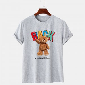 Camiseta de moda para hombre, camiseta informal holgada de manga corta con cuello redondo y estampado de oso para hombre