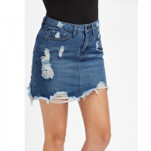 Hot Sale Sexy Ripped Denim Bag Hip Pencil Skirt