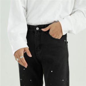 Warmverkopende groothandel reguit mans-jeans Hoë kwaliteit spuitlak swart jeans