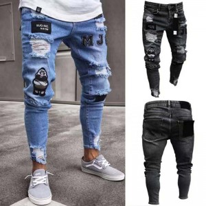 Populiarus pardavimas plonas hip-hop siuvinėjimas suplėšytas pieštukas kelnės vyriški džinsai urmu didmeninė prekyba pagal užsakymą