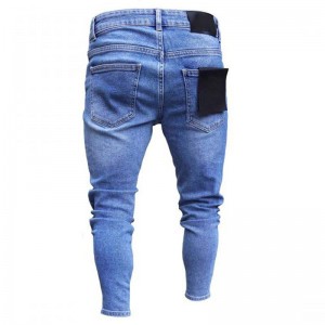 Hot selling item slim fit hip-hop embroidery ripped pencil pants men's jeans bulk wholesale custom