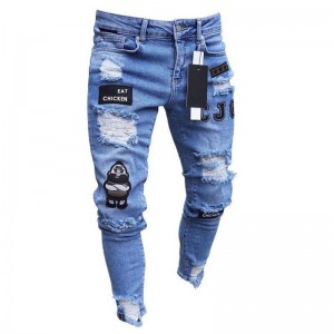 Žhavá prodejní položka slim fit hip-hop výšivka roztrhaná tužka kalhoty pánské džíny hromadné velkoobchod vlastní