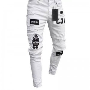Hot selling item slim fit hip-hop embroidery ripped pencil pants men's jeans bulk wholesale custom