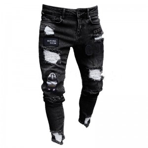 Warmverkoper-item skraal hip-hop borduurwerk geskeurde potloodbroek mans-jeans grootmaat groothandel pasgemaak
