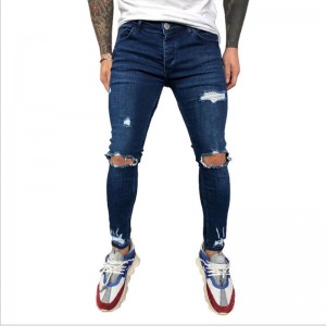 Otlolla Casual Casual Pencil Pants polyester Cotton Skinny Ripped Jeans Men
