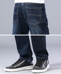 Lavado de mono desgastado personalizado Elastano más suave Sarga Suelta Vintage Tallas grandes Jeans Hombres