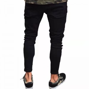 Популярні чоловічі рвані чорні джинси стрейч-блискавка з вузькими штанинами