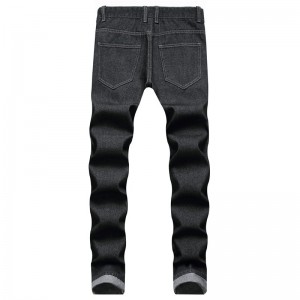 Yeni klasik siyah artı boyutu erkek pantolon gündelik yırtık düz bacak pantolon kot erkekler