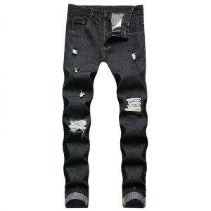 Factory wholesale China Fashion Black Stretch Skinny Ripped Distressed Hole Biker Jeans Men