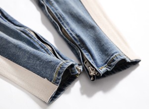 2021 firotina germ jeansên mêran jeansên zip-slim-fit ên alîgir ên bi keviyên xêzikên spî û lingên çîqkirî jeansên mêran