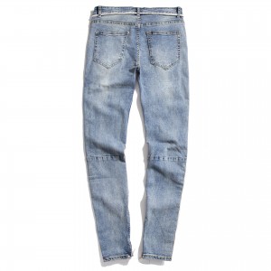 Jeans di vendita calda 2021 per l'omi Jeans slim fit zip laterali invecchiati cù bordi bianchi à strisce è jeans strappati per l'omi