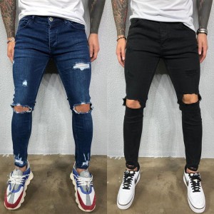 Vyriški plėšyti elastiniai pėdų džinsai plėšyti elastiniai berniukiški džinsai madingi laisvalaikio džinsai kelnės