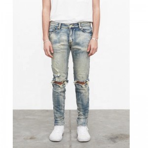 Jeansên Mêran ên Xweserî Ripped Casual Denim Jeans Destroyed Skinny China Factory Jeans Men