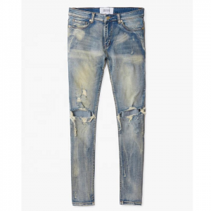 Jeans Pria Custom Ripped Jeans Denim Kasual Rusak Ceking China Factory Jeans Pria