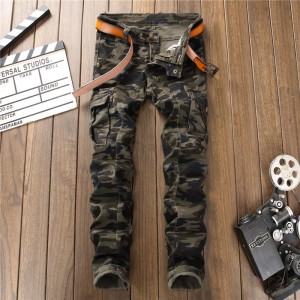 ກາງເກງ denim ຂອງຜູ້ຊາຍຫຼາຍ zipper camouflage stitching custom ຜູ້ຊາຍ plus size jeans pant