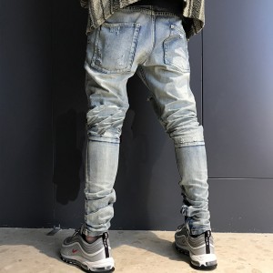 2021 High Street Ripped Jeans Men Tapered Retro Hole Pants Small Feet Jeans