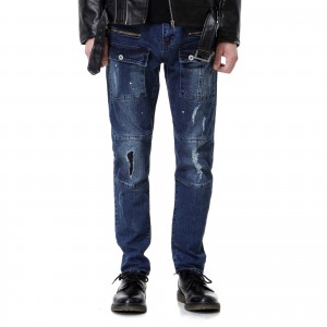 jeans de hombre con agujeros rasgados, pantalones de mezclilla lavados con múltiples bolsillos, jeans estampados para hombres para personalizar