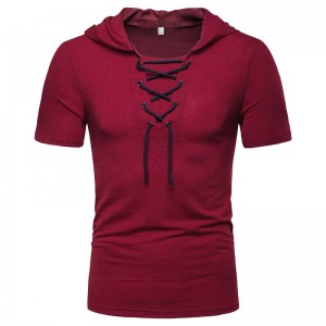 Pánské neformální sportovní tričko s krátkým rukávem na letní volné prodyšné síťované tričko s kapucí