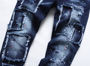 Muoti puuvillainen keskivyötäröinen farkut siniset mikroelastiset vapaa-ajan housut haalarit farkut miesten