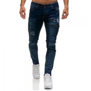 jeans rasgados lavados pantalones de mezclilla casual decoración con cremallera jeans para hombres