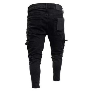 Newest Hot Selling Black Big Side Pockets Men's Denim Jogging Pants Skinny Mens Cargo Jeans