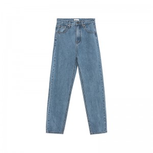 Katoenen jeans mei rjochte skonken froulju retro-ûntwerp wosken hege taille moade all-match froulju's jeans