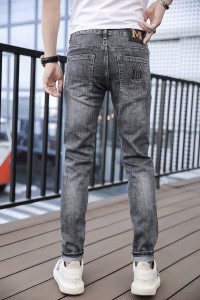 Bag-ong grey jeans men's European station fashion brand European goods trend slim mid-stretch small foot trousers