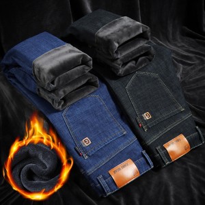 Lesh kashmiri dimëror dhe xhinse të trasha për burra, pantallona të holla të ngrohta të gjata për burra, me kosto efektive