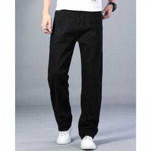 Custom Simple Straight Leg Mekotla e mehlano ea Basic Hlatsoa Black Plus Size Jeans Men