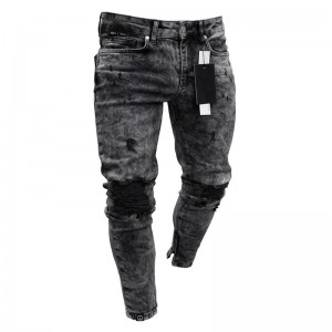 Jeans Popolari magħmula fiċ-Ċina fabbrika kwalità għolja borra aħsel ripped jeans skinny irġiel OEM personalizzat
