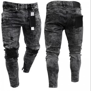 Jeansên populer ên ku li fabrîqeya Chinaînê hatine çêkirin jeansên mêran ên çermkirî OEM-ê xweşkirî