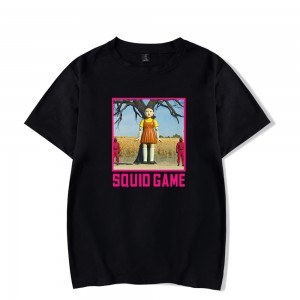 „Squid Game Fashion Print“ trumpomis rankovėmis marškinėliai apvalia kaklą, didelio dydžio individualūs vyriški marškinėliai