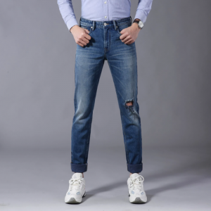 Celana Jeans Pria Ukuran Besar Pencucian Bisnis Slim Ripped Berkualitas Tinggi