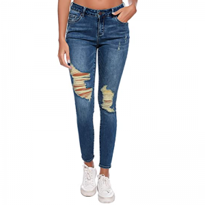 Stretch Skinny Jeans with Hole Women's Ripped Boyfriend Jeans