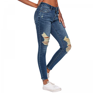 Jeans Skinny Stretch with Hole Women's Strapped Boyfriend Jeans