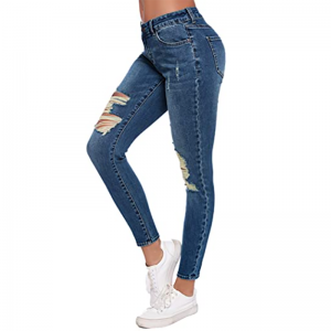 Stretch Skinny Jeans with Hole Women's Ripped Boyfriend Jeans