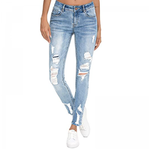 Стрейч-бавовняні джинси з дірками Вузькі рвані жіночі джинси