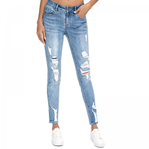 Stretch Cotton Jeans με Hole Skinny Ripped γυναικείο τζιν