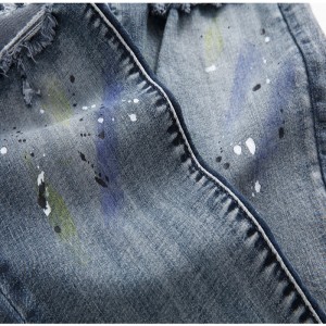Lukisan mode jalanan grafiti jeans pria robek berkualitas tinggi