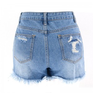 Sommeren kvinners jeans mote mid-rise ripped vask blå shorts jeans