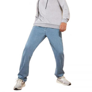 Calça jeans masculina de alta qualidade simples lavada cinco bolsas básicas de perna reta azul