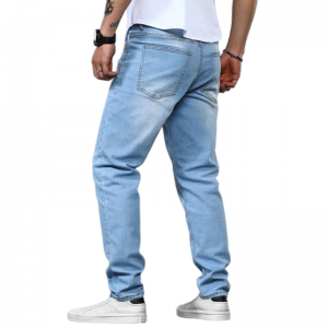 Yakakurumbira High Quality Slim Fit Straight Base Mabhegi mashanu Tsoko Wash Blue Men's Jeans