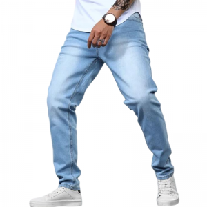 Yakakurumbira Yemhando yepamusoro Slim Fit Yakatwasuka Base Mabhegi Mashanu eBlue Men's Jeans