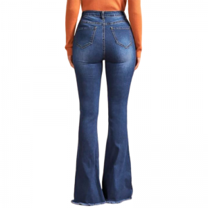 Оптовые джинсы с высокой талией и пуговицами спереди с расклешенными штанинами женские джинсы